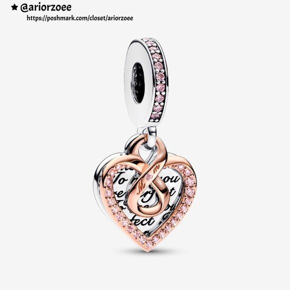 Pandora Two-tone Infinity Heart Double Dangle Charm|Two-tone - Picture 1 of 2